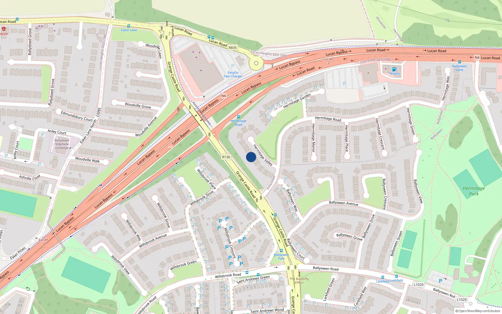 Overhead map showing the location of 9 Hermitage Valley, Lucan