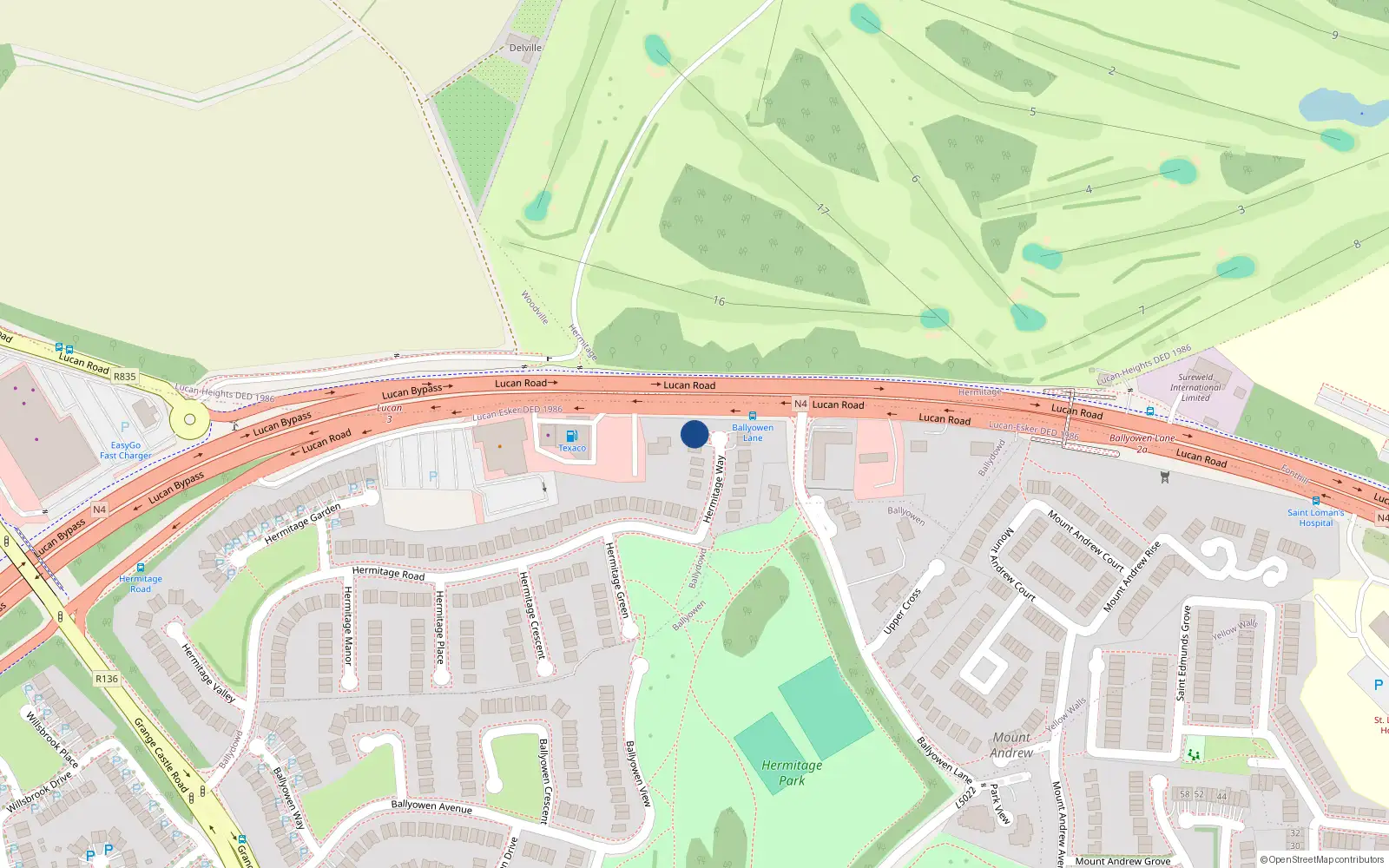 Overhead map showing the location of 9 Hermitage Way, Lucan