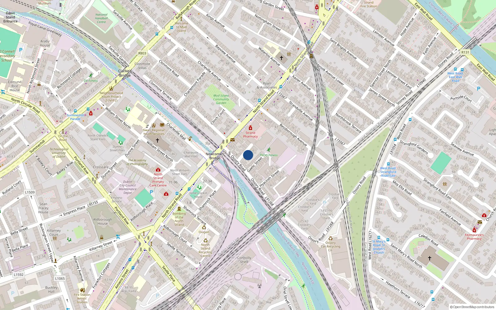Overhead map showing the location of 9 Hibernian Avenue, Ossory Road, North Strand Dublin 3