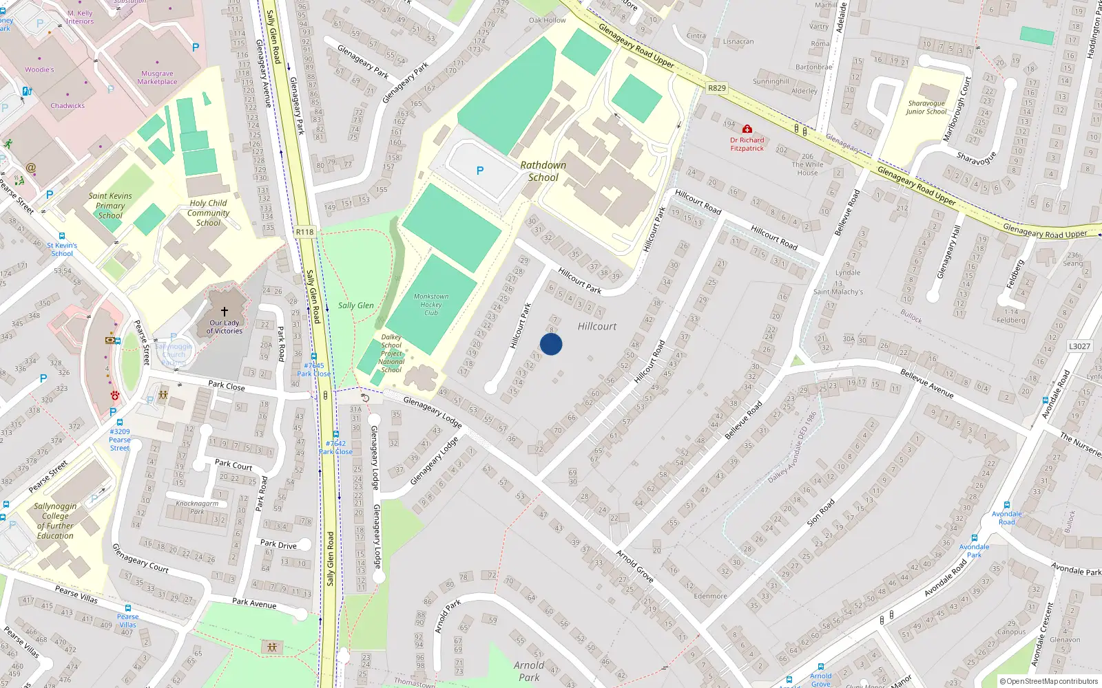 Overhead map showing the location of 9 Hillcourt Park, Dublin