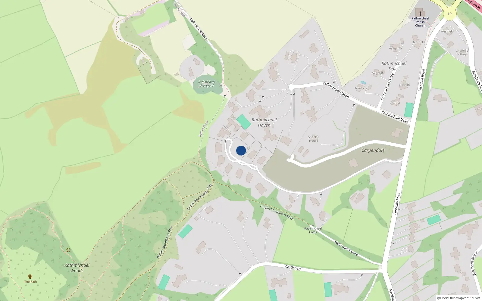 Overhead map showing the location of 9 Hillfield, County Dublin