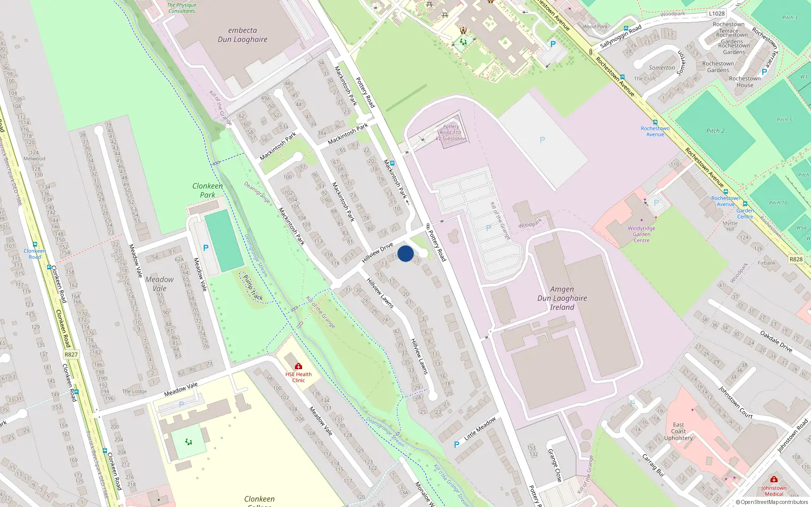 Overhead map showing the location of 9 Hillview Drive, Pottery Road, Dun Laoghaire