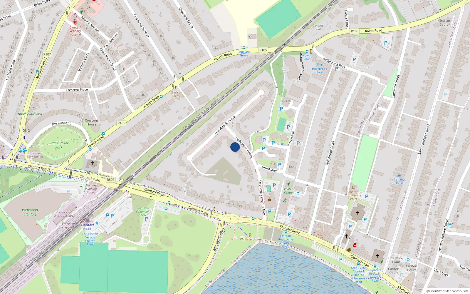 Overhead map showing the location of 9 Hollybrook Grove, Dublin 3