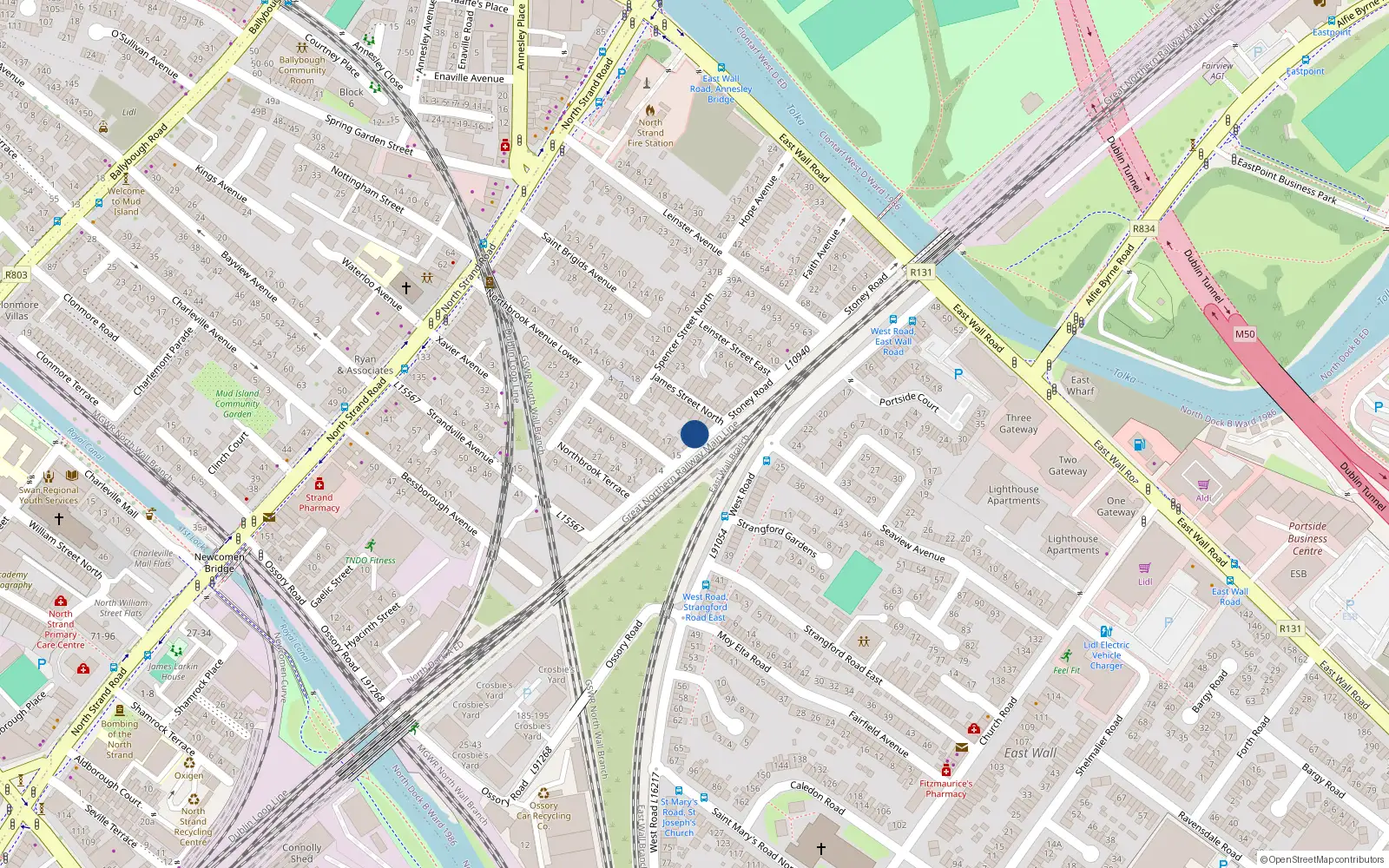 Overhead map showing the location of 9 James's Street North, North Strand