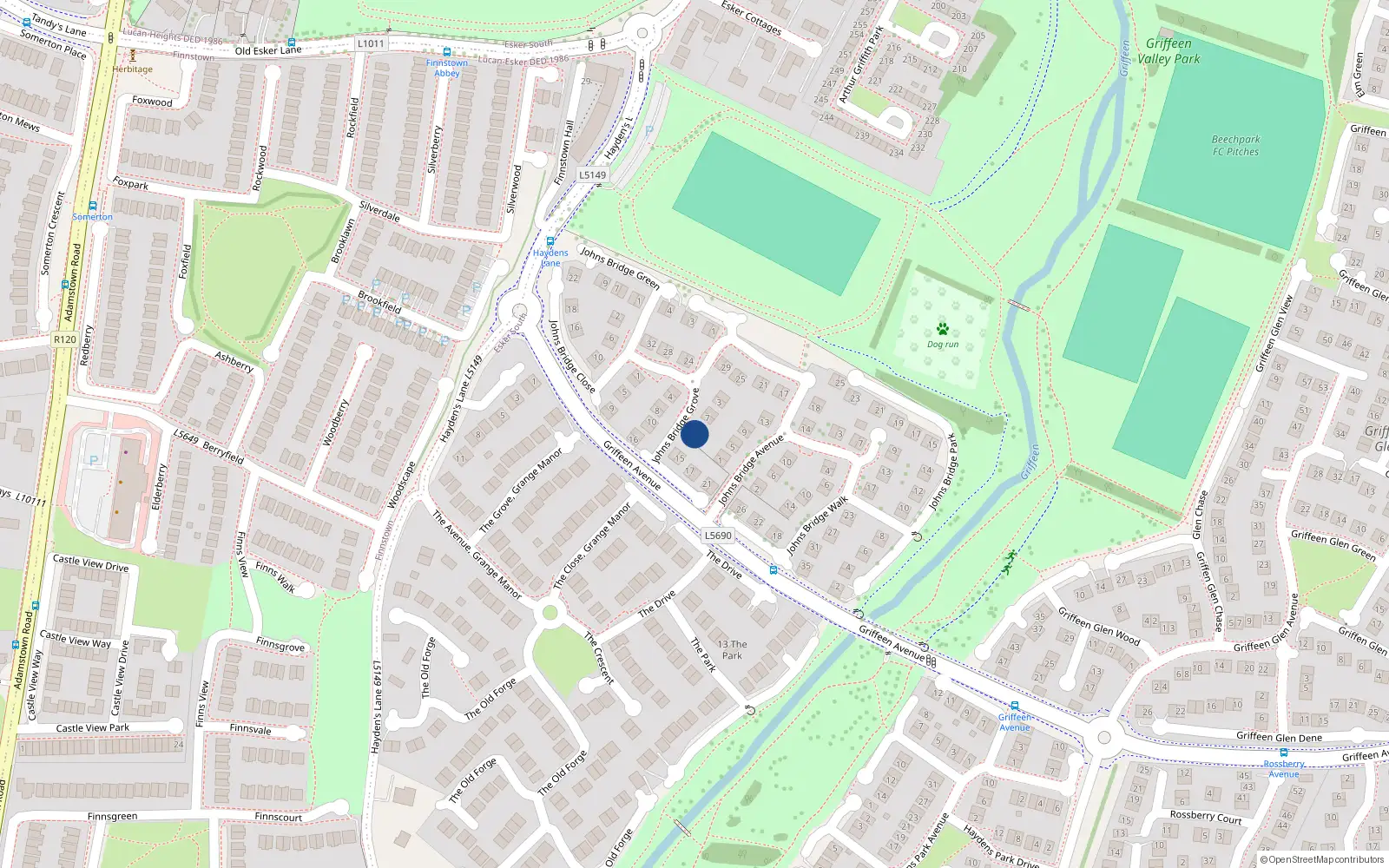 Overhead map showing the location of 9 Johnsbridge Grove, Lucan