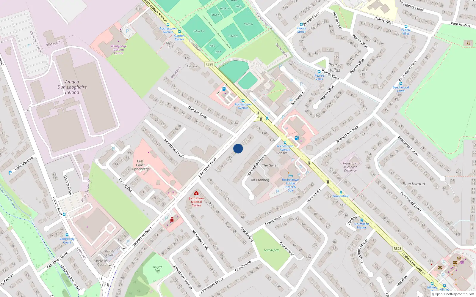 Overhead map showing the location of 9 Johnstown Road, Dun Loaghaire