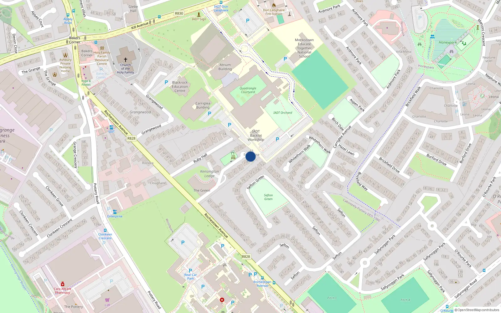 Overhead map showing the location of 9 Kensington Manor, Dún Laoghaire