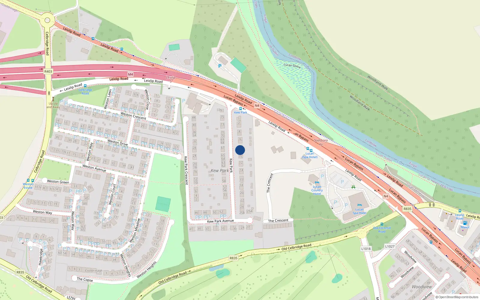 Overhead map showing the location of 9 Kew Park, Lucan, Dublin