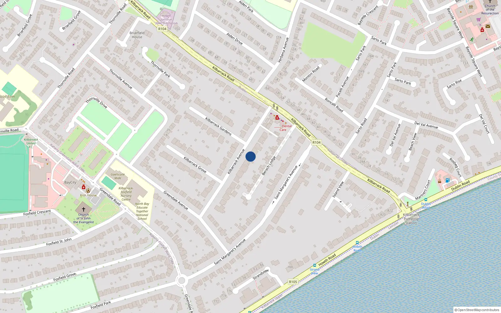 Overhead map showing the location of 9 Kilbarrack Avenue, Dublin 5