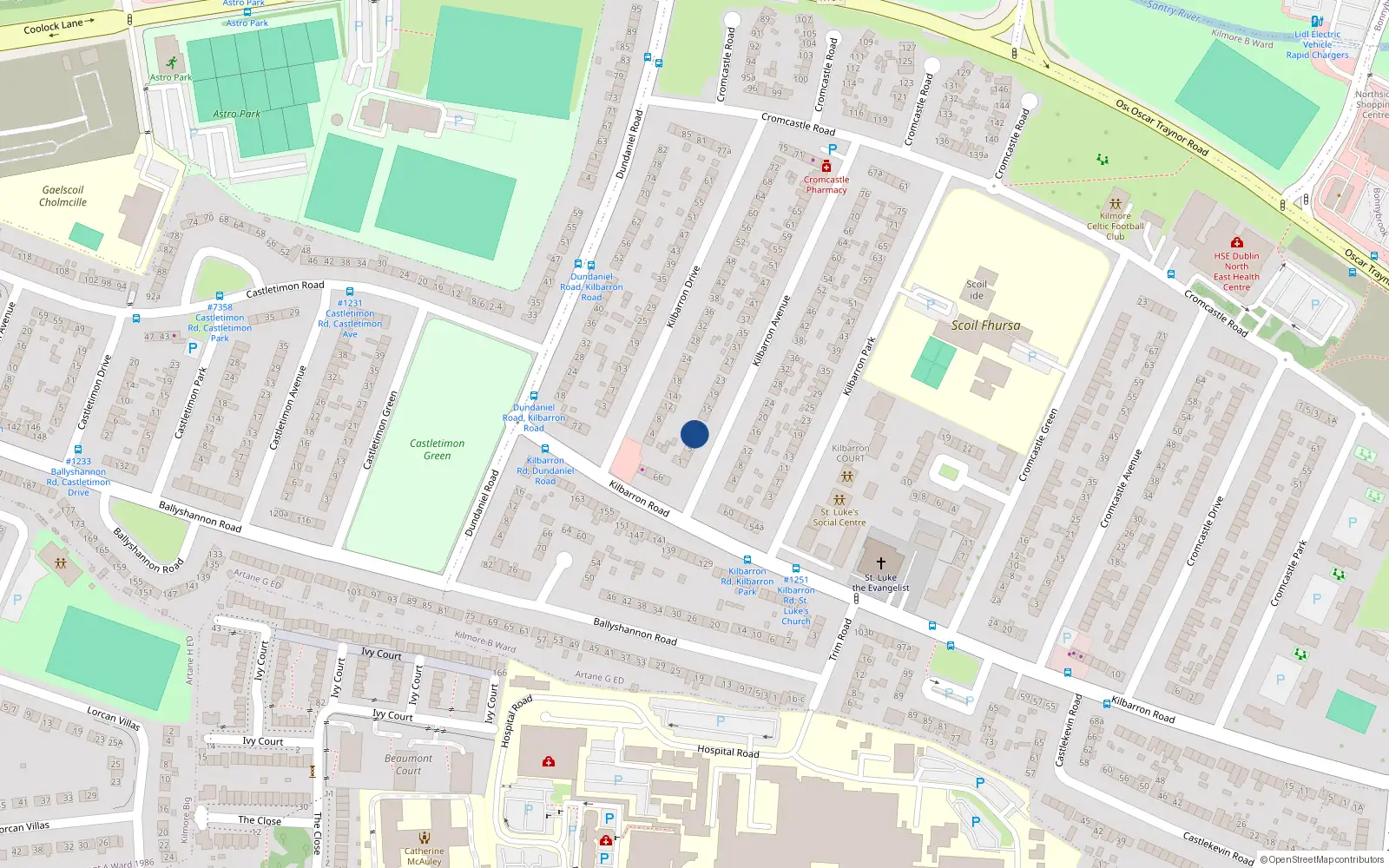 Overhead map showing the location of 9 Kilbarron Avenue, Kilmore West, Dublin 5