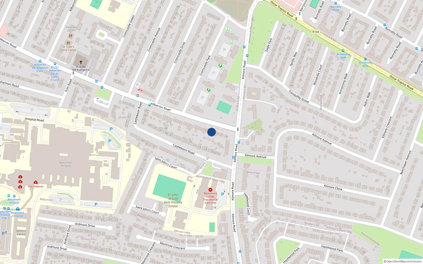 Overhead map showing the location of 9 Kilbarron Road, Kilmore, Dublin 5