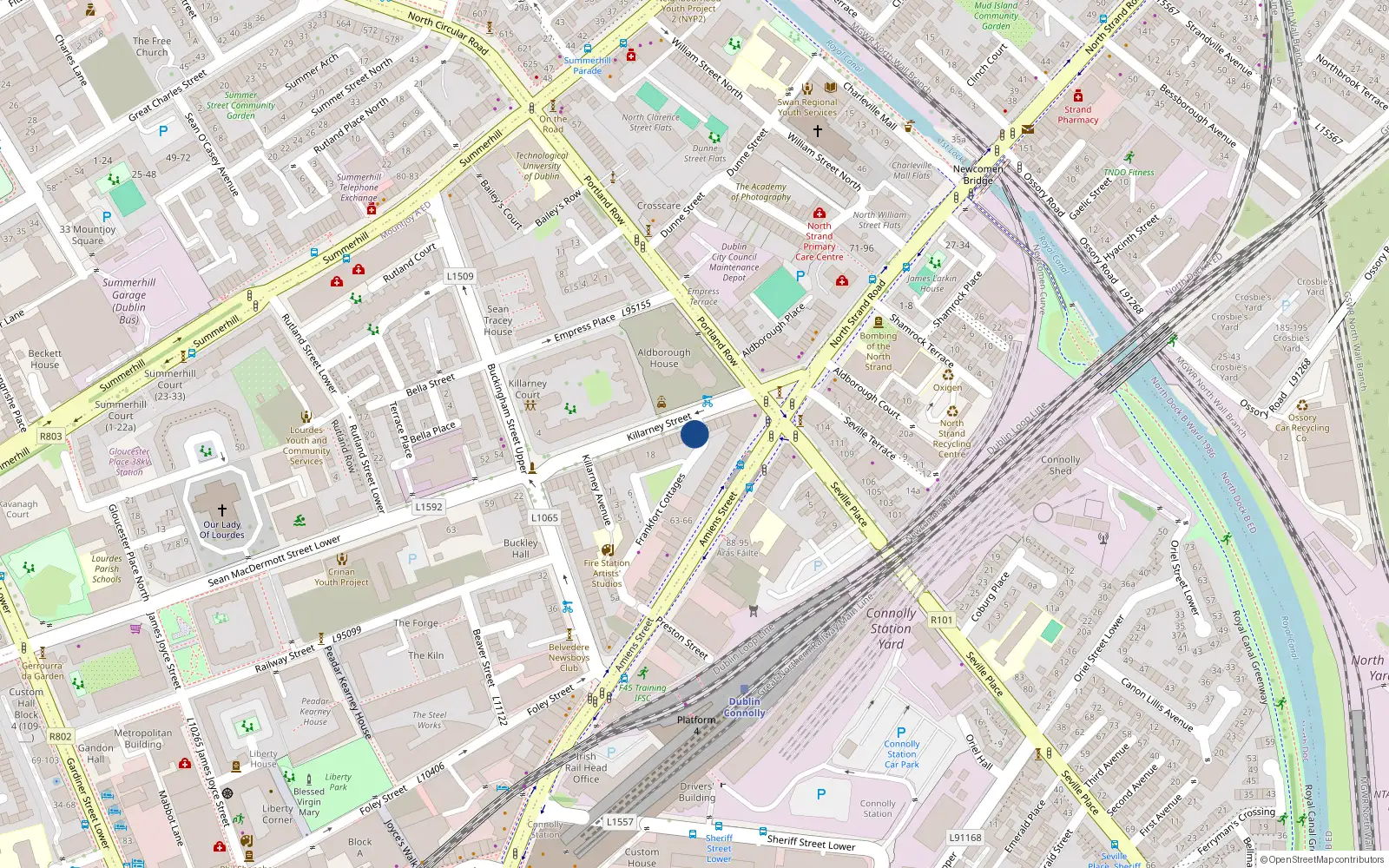 Overhead map showing the location of 9 Killarney Street, Dublin 1
