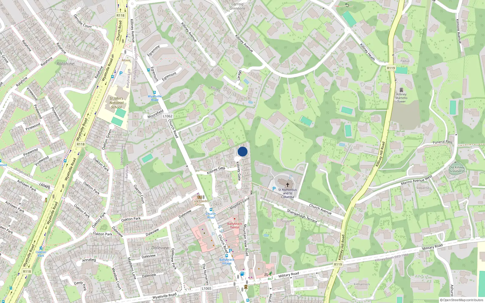 Overhead map showing the location of 9 Killiney Gate, Killiney