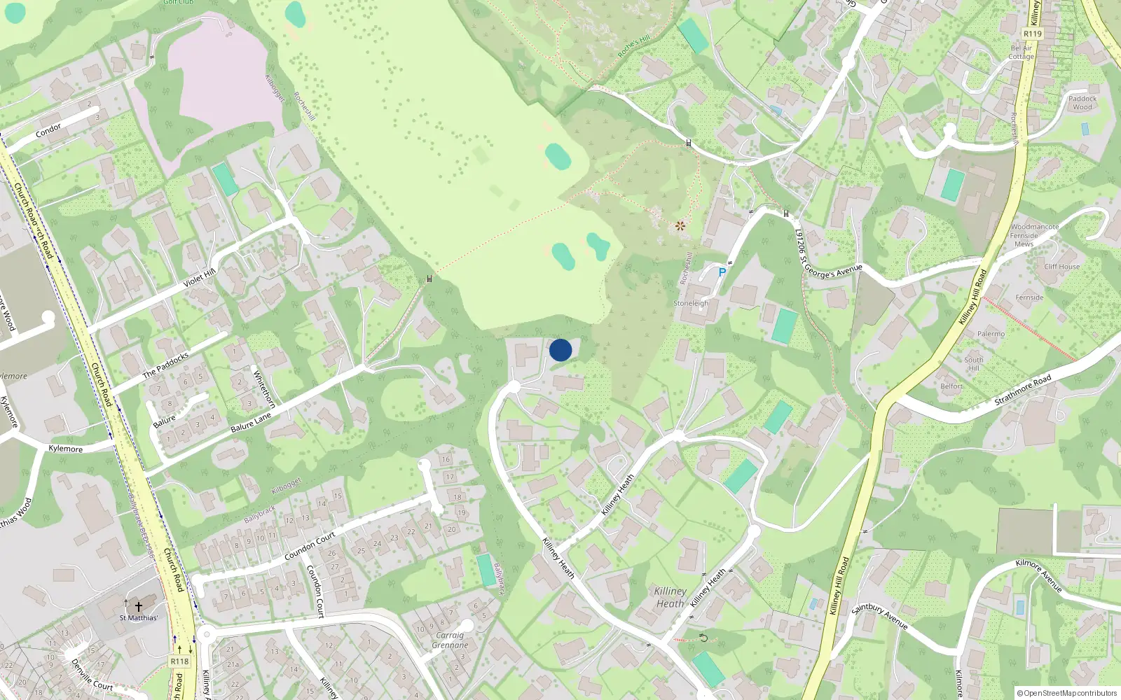 Overhead map showing the location of 9 Killiney Heath, Killiney
