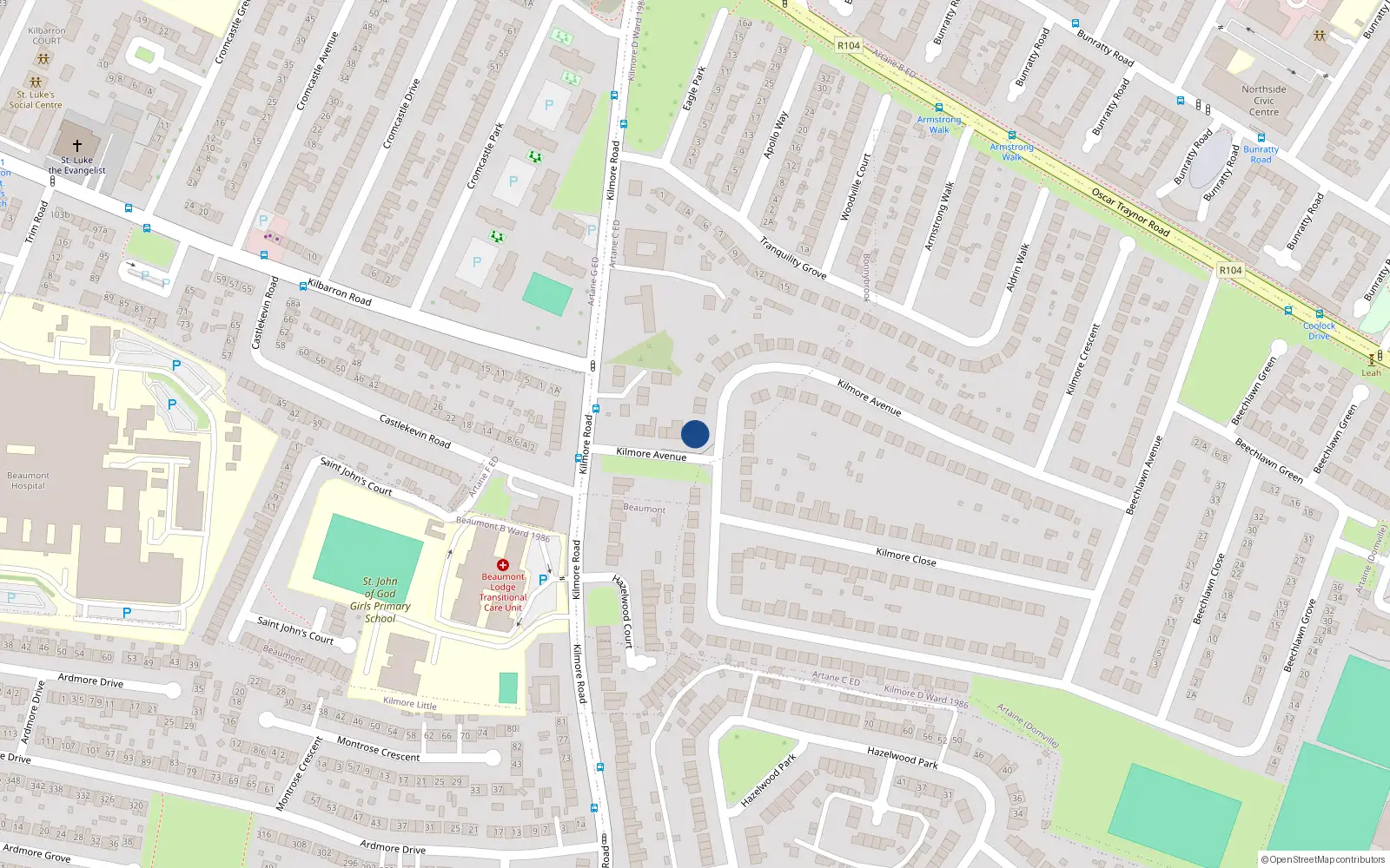 Overhead map showing the location of 9 Kilmore Avenue, Artane, Dublin 5