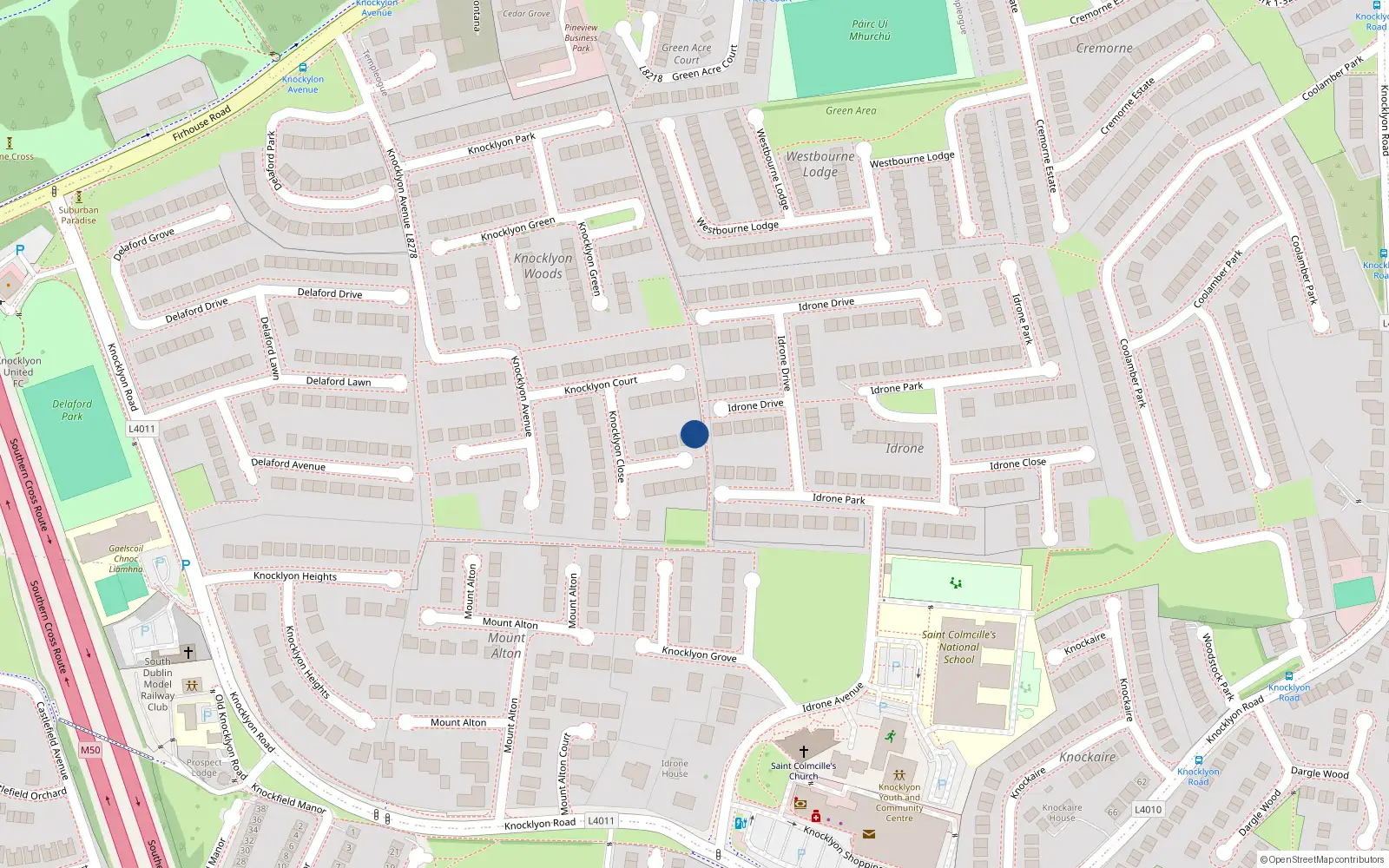 Overhead map showing the location of 9 Knocklyon Close, Dublin 16