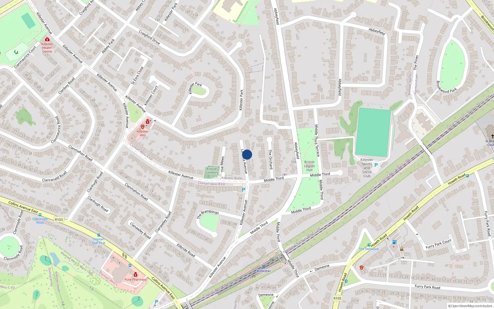 Overhead map showing the location of 9 La Vista Avenue, Killester, Dublin 5