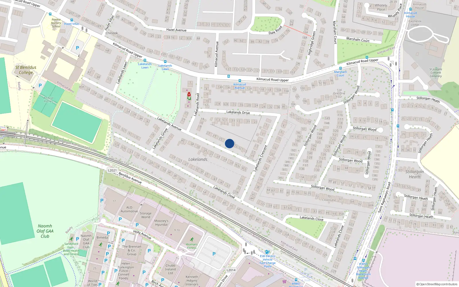 Overhead map showing the location of 9 Lakelands Avenue, Kilmacud, Co Dublin