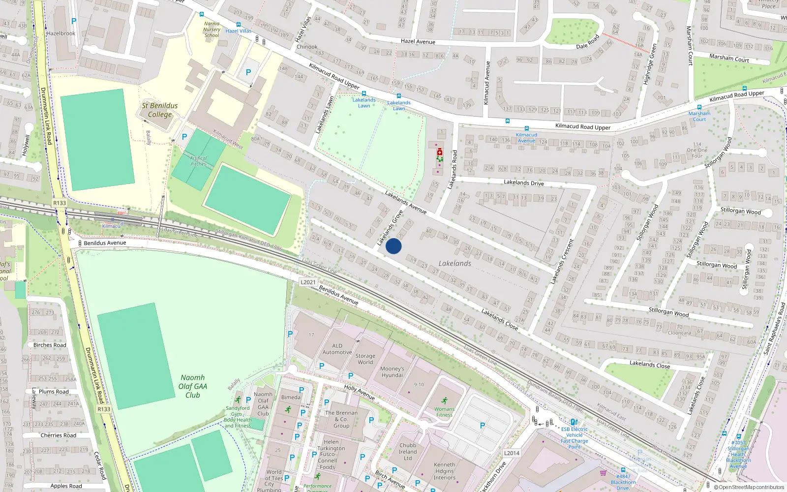 Overhead map showing the location of 9 Lakelands Grove, Dublin