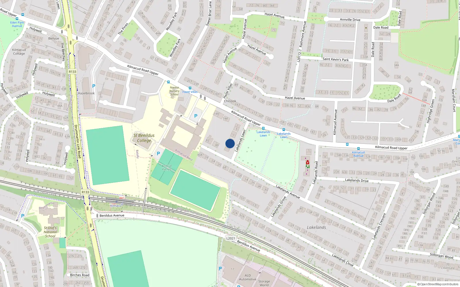 Overhead map showing the location of 9 Lakelands Lawn, Stillorgan