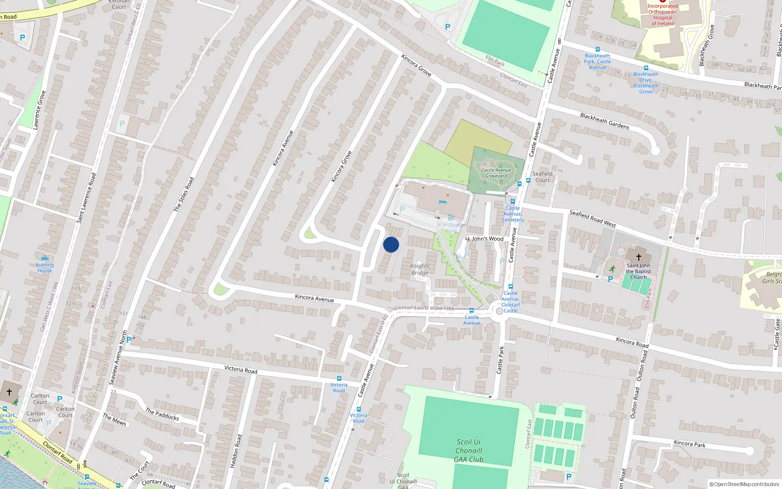 Overhead map showing the location of 9 Lambourne Village, Clontarf, Dublin 3