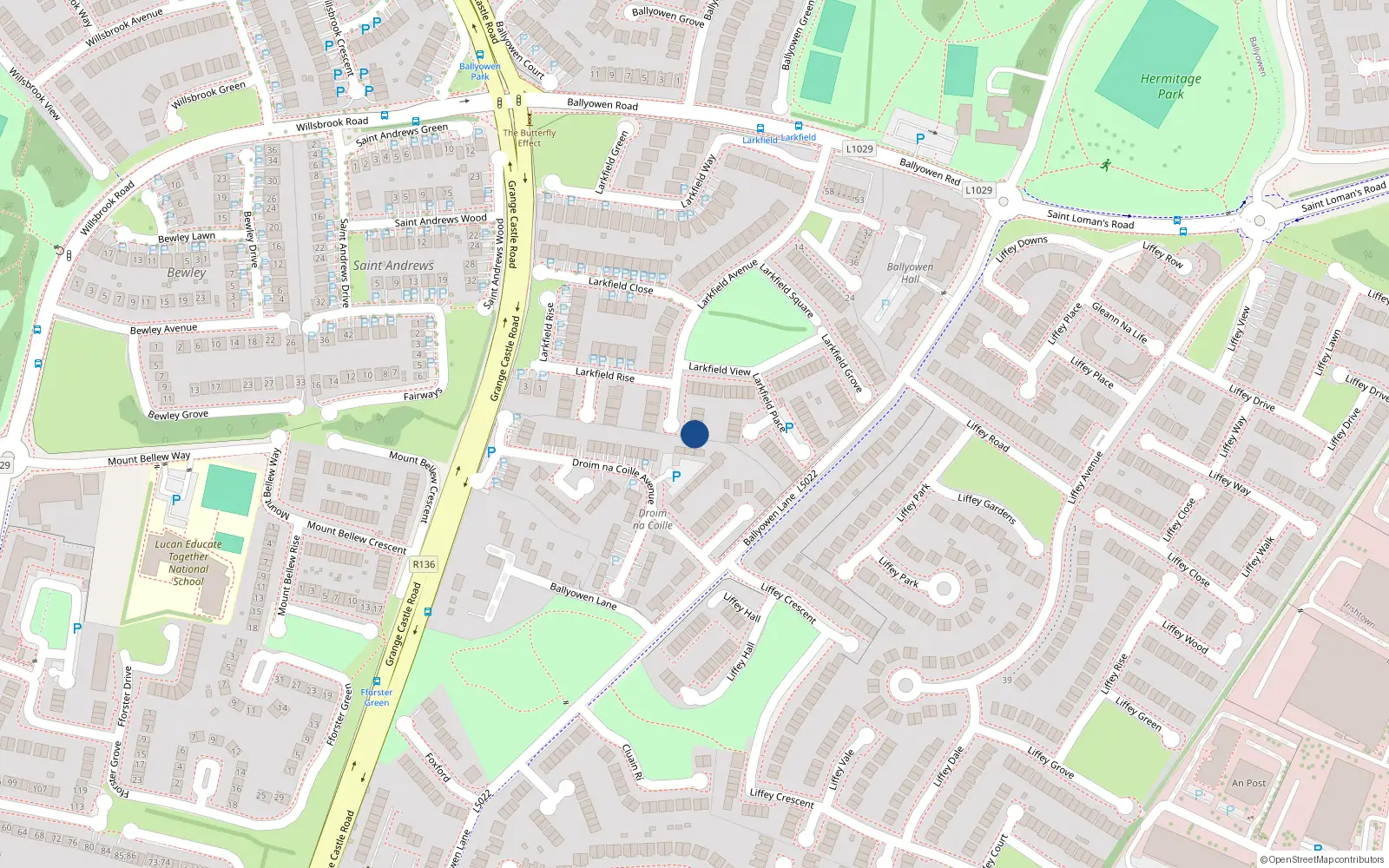 Overhead map showing the location of 9 Larkfield Avenue, Lucan