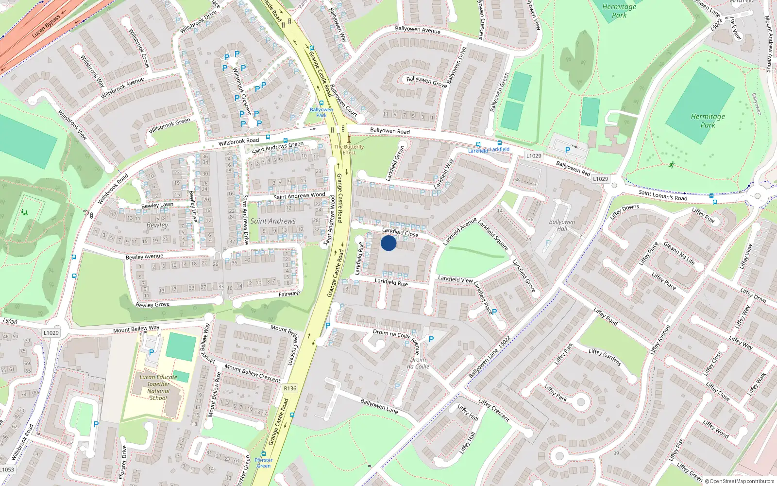 Overhead map showing the location of 9 Larkfield Close, Lucan