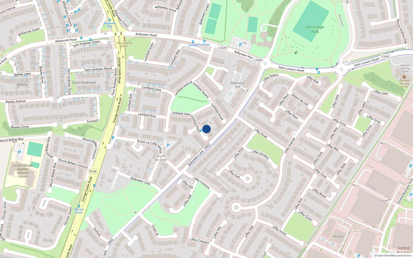 Overhead map showing the location of 9 Larkfield Place, Lucan