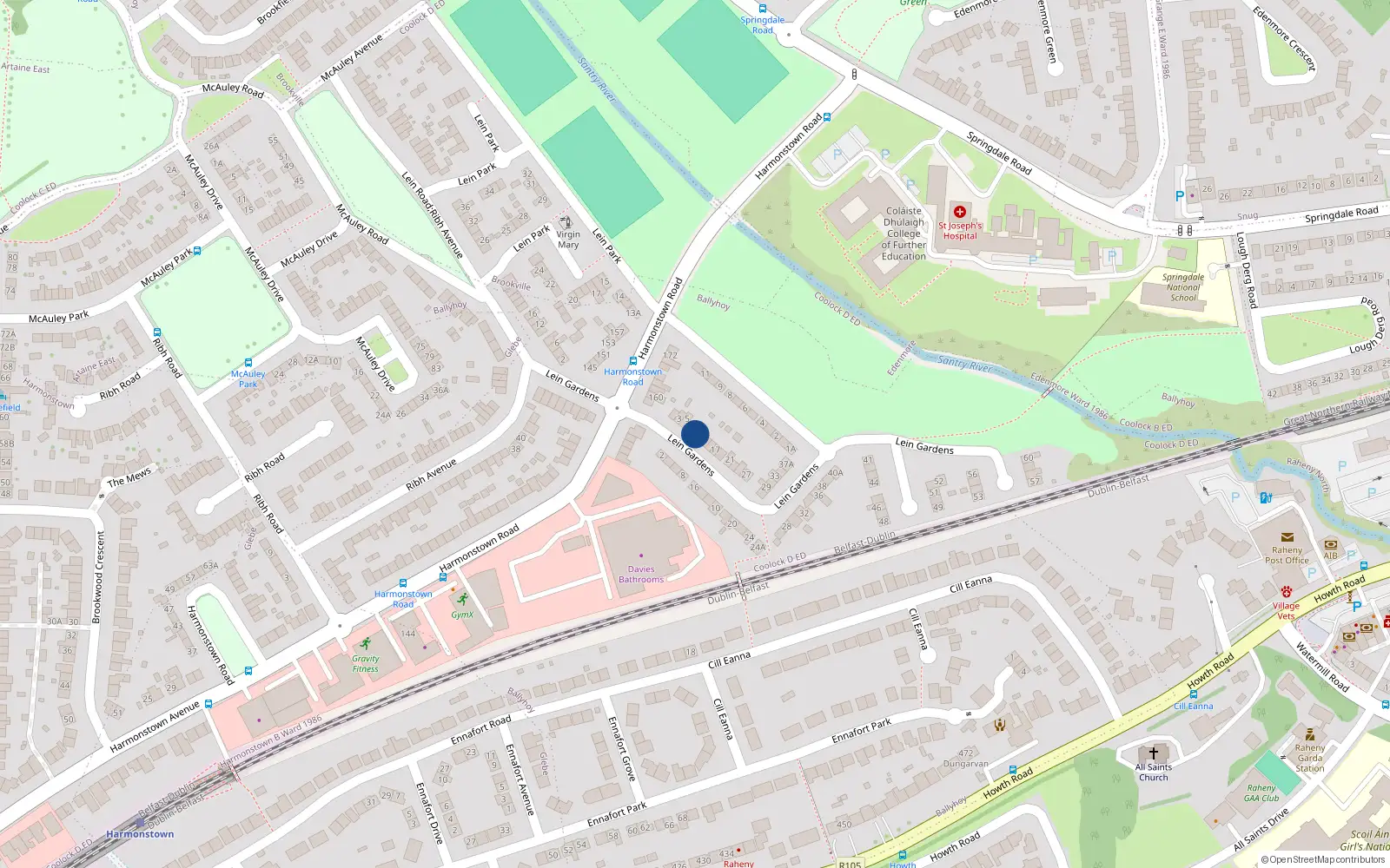 Overhead map showing the location of 9 Lein Gardens, Dublin 5