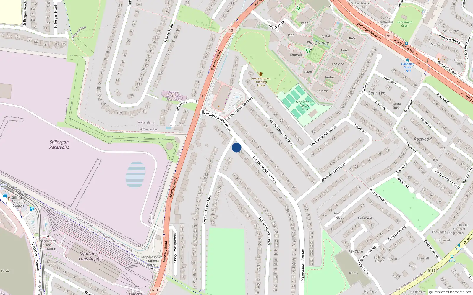 Overhead map showing the location of 9 Leopardstown Avenue, Dublin