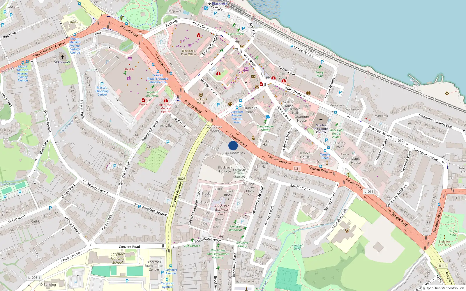 Overhead map showing the location of 9 Les Buissonnets, Sweetmans Avenue, Blackrock