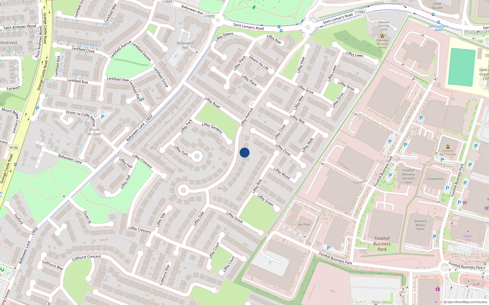 Overhead map showing the location of 9 Liffey Avenue, Lucan