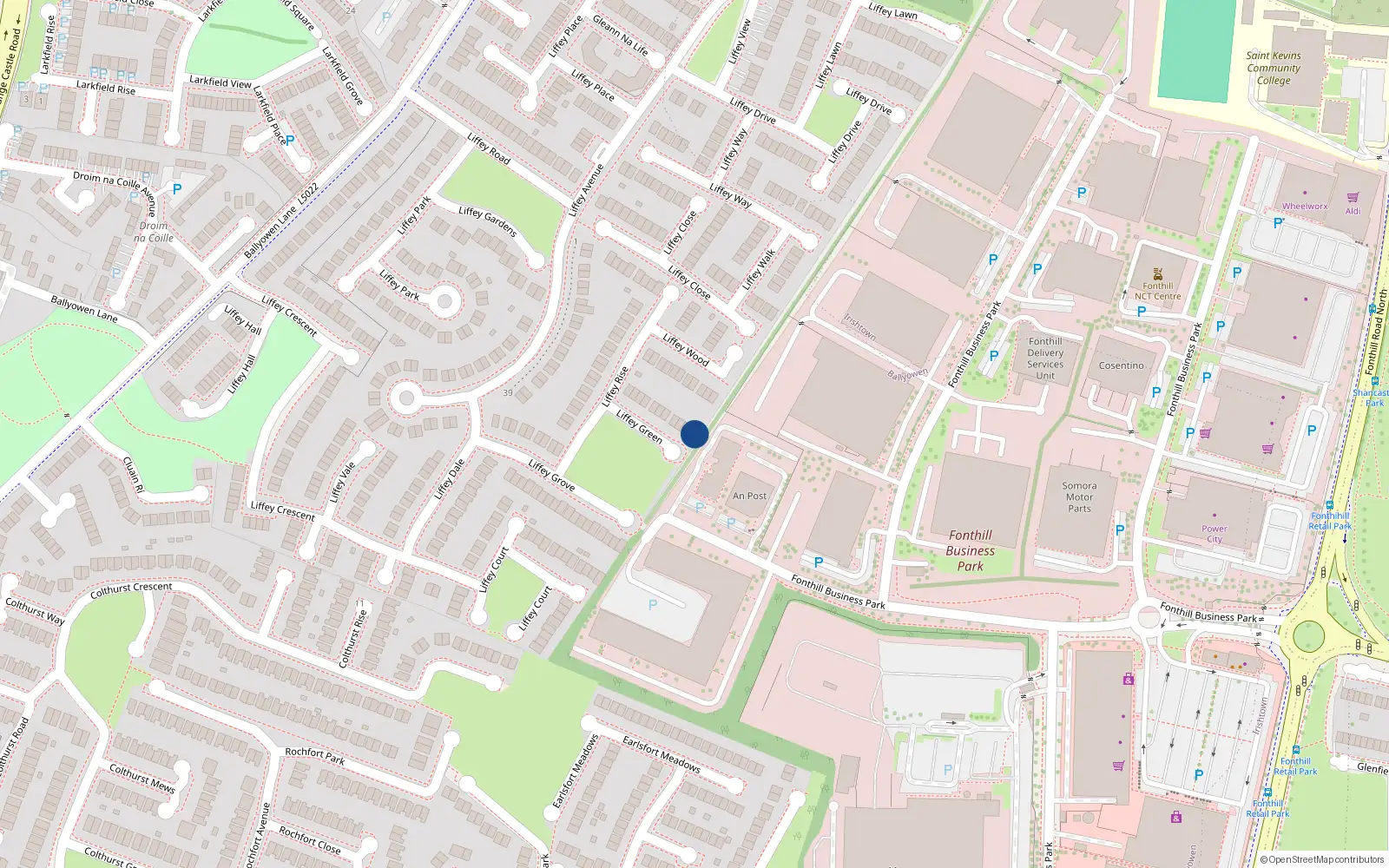 Overhead map showing the location of 9 Liffey Green, Lucan