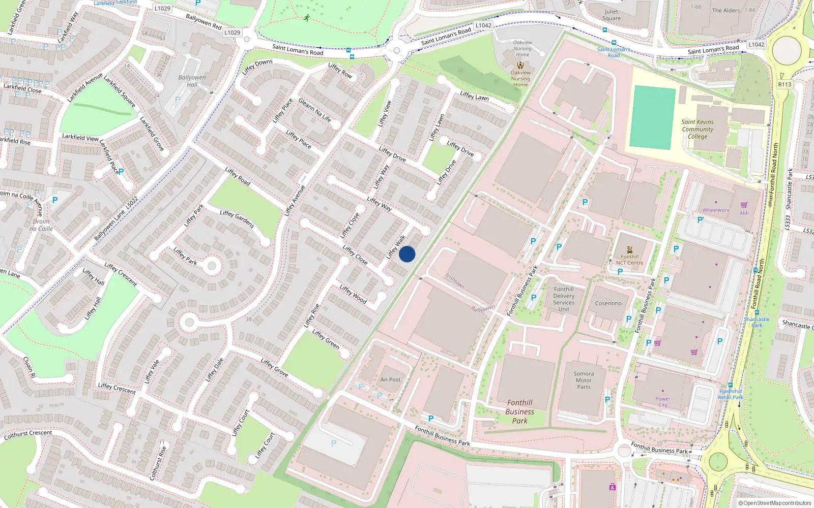 Overhead map showing the location of 9 Liffywalk, Liffy Vally Park, Lucan