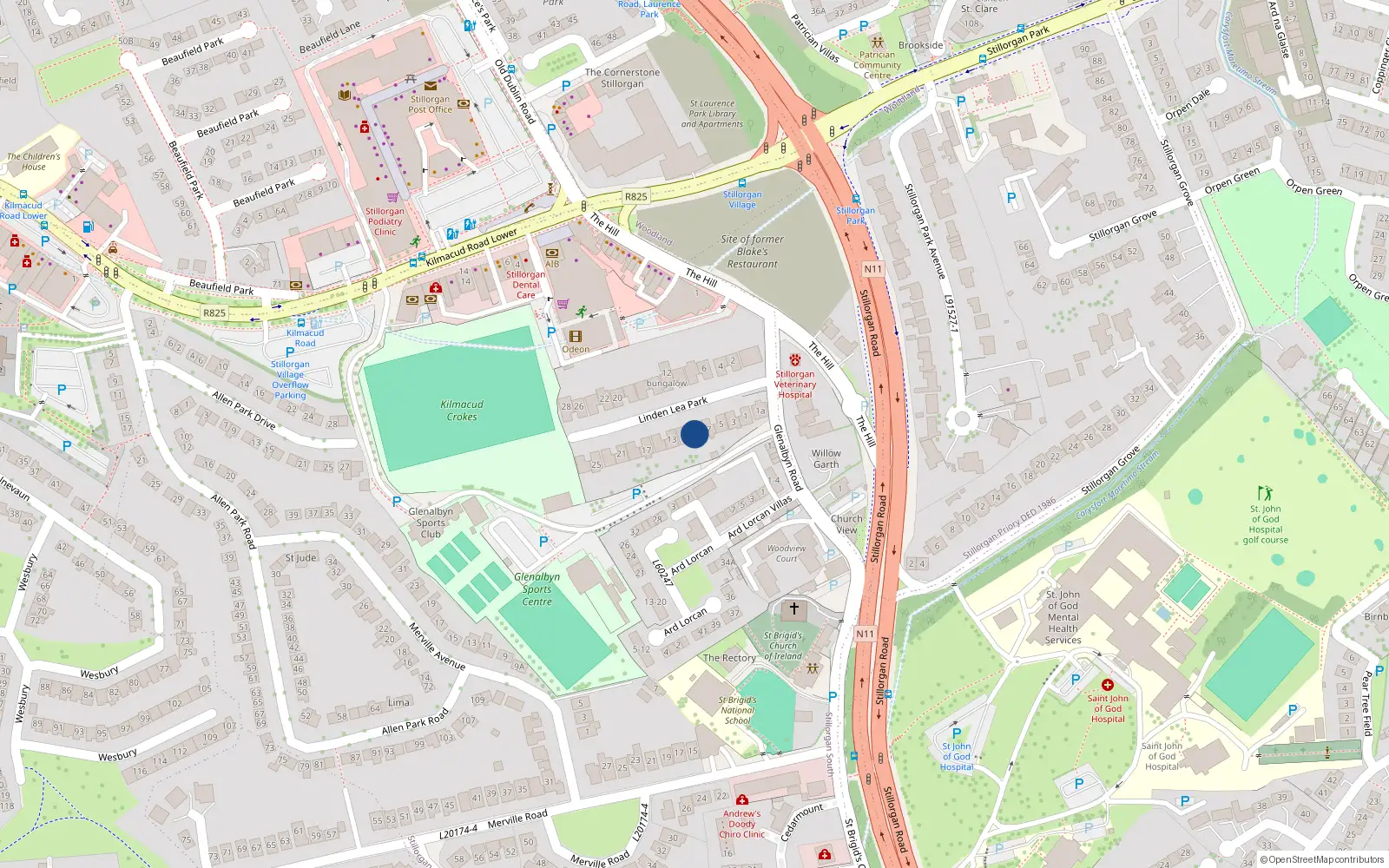 Overhead map showing the location of 9 Linden Lea Park, Dublin