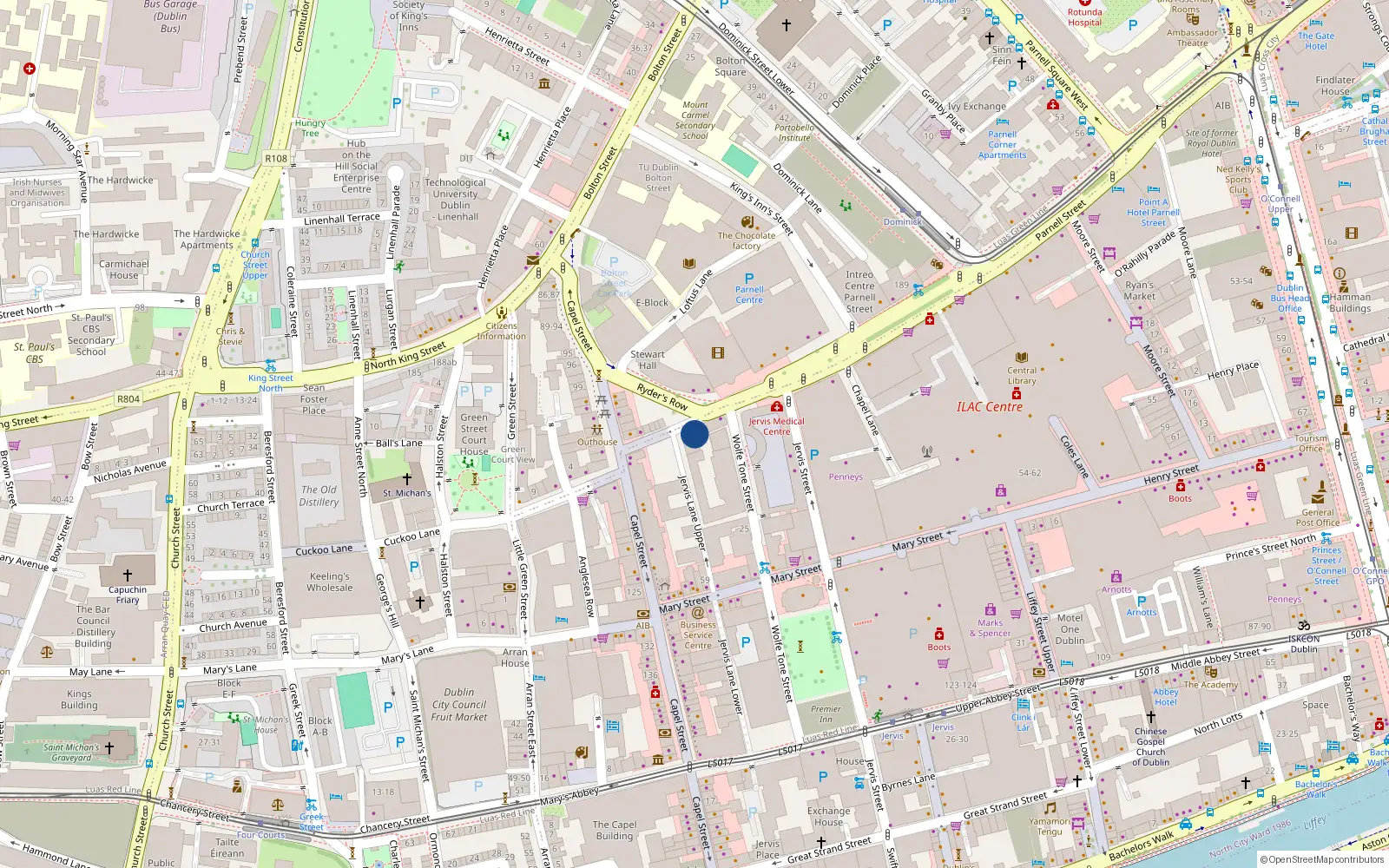 Overhead map showing the location of 9 Loftus Court, Parnell St, Dublin 1