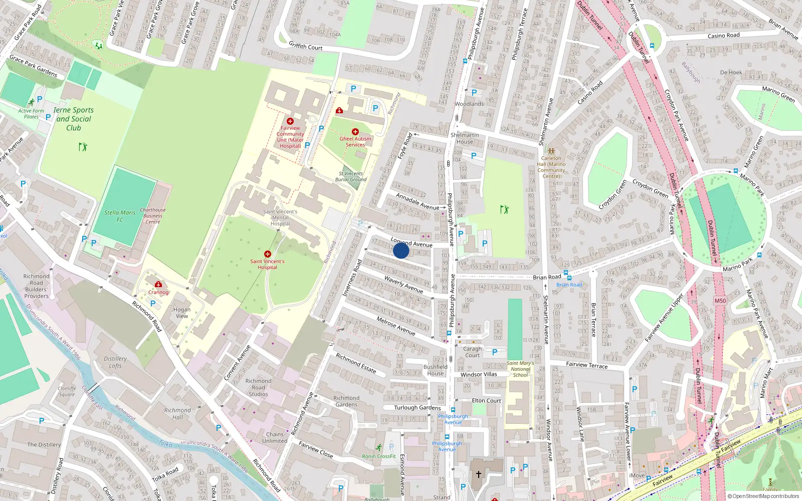 Overhead map showing the location of 9 Lomond Avenue, Dublin 3