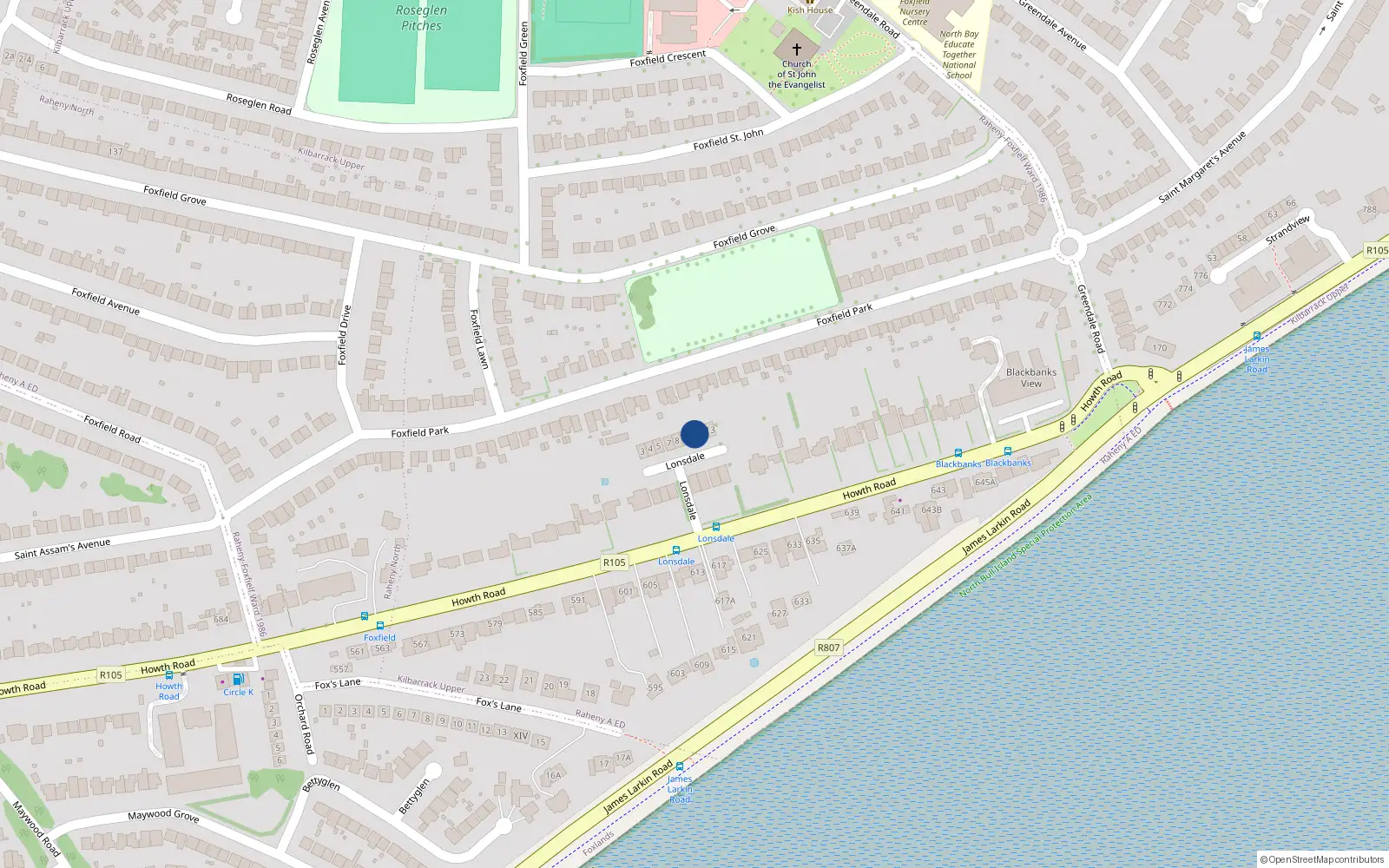 Overhead map showing the location of 9 Lonsdale, 726 - 728 Howth Road, Raheny