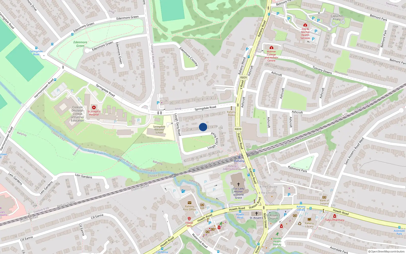 Overhead map showing the location of 9 Lough Derg Road, Dublin 5