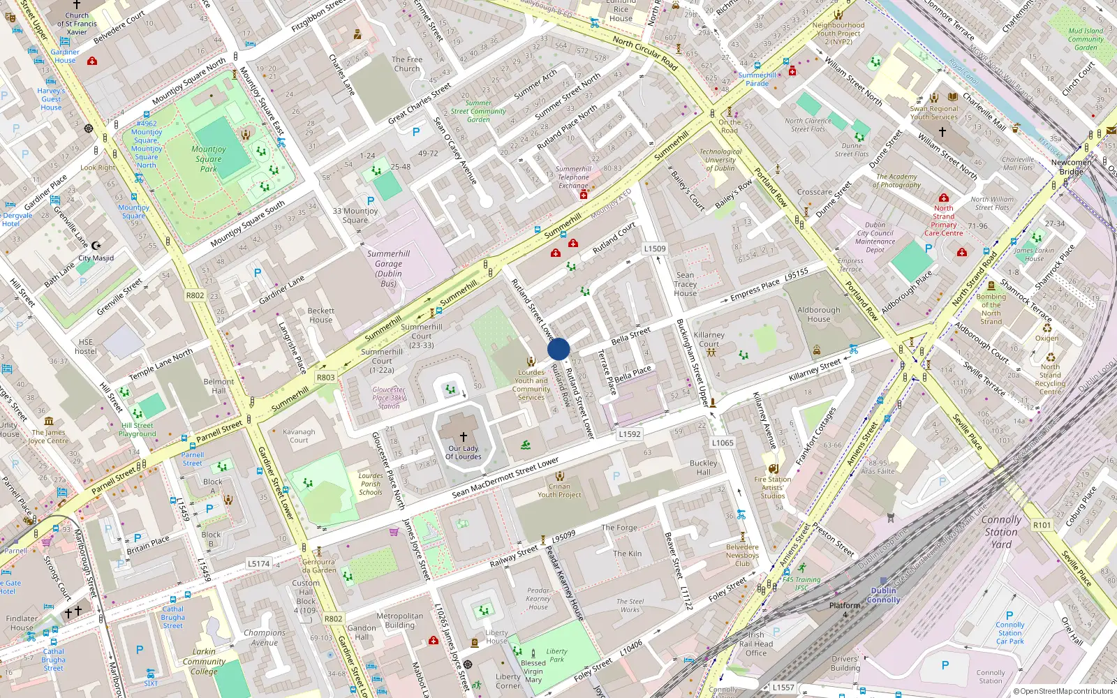 Overhead map showing the location of 9 Rutland Street Lower, Dublin 1