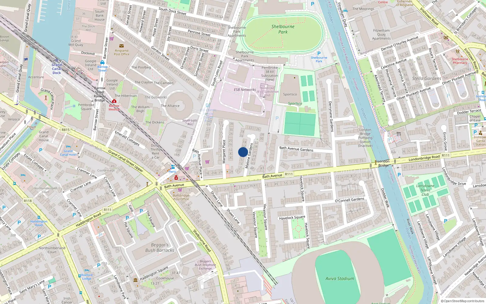 Overhead map showing the location of 9 Malone Gardens, Dublin 4