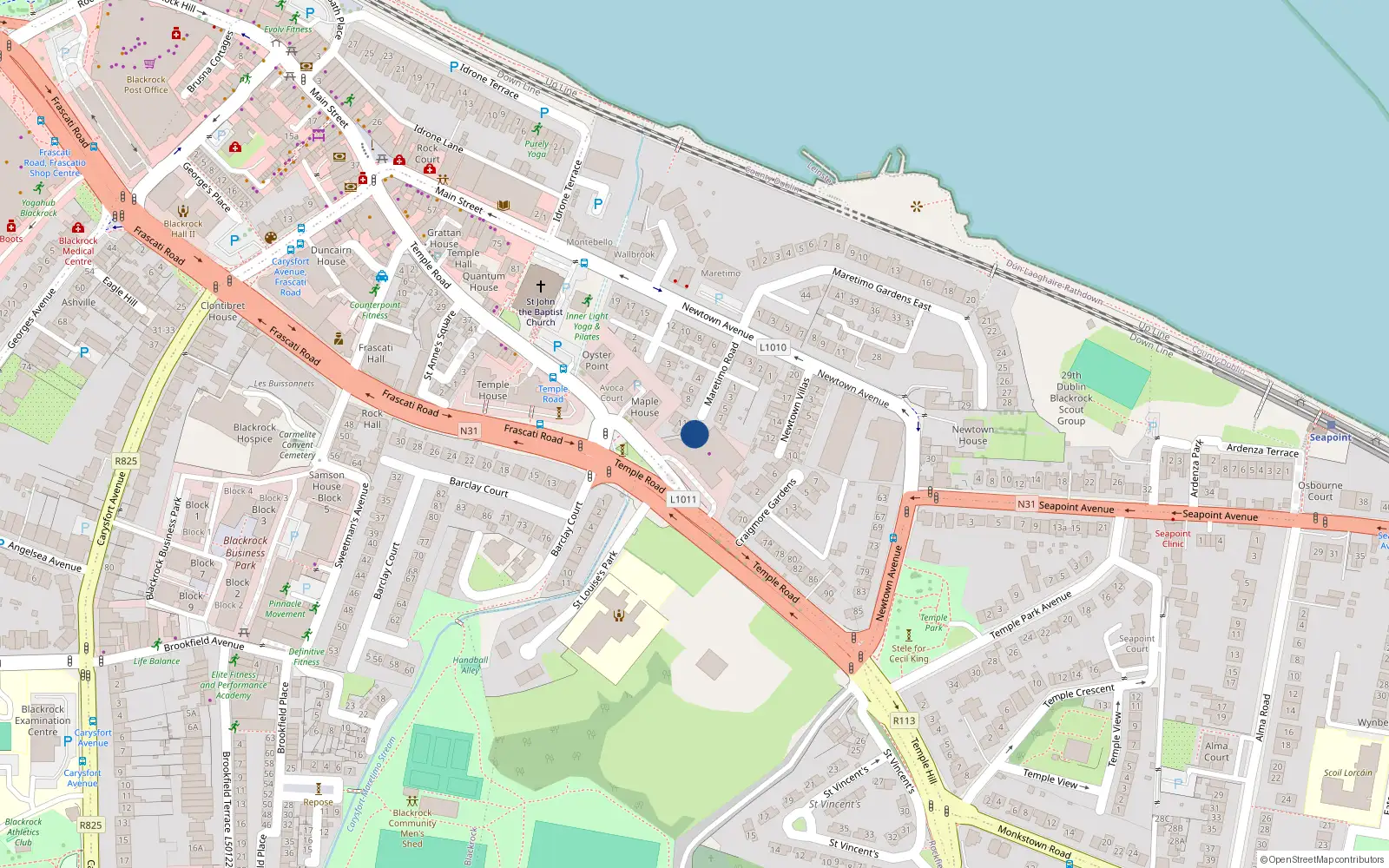 Overhead map showing the location of 9 Maretimo Road, Blackrock, Co Dublin