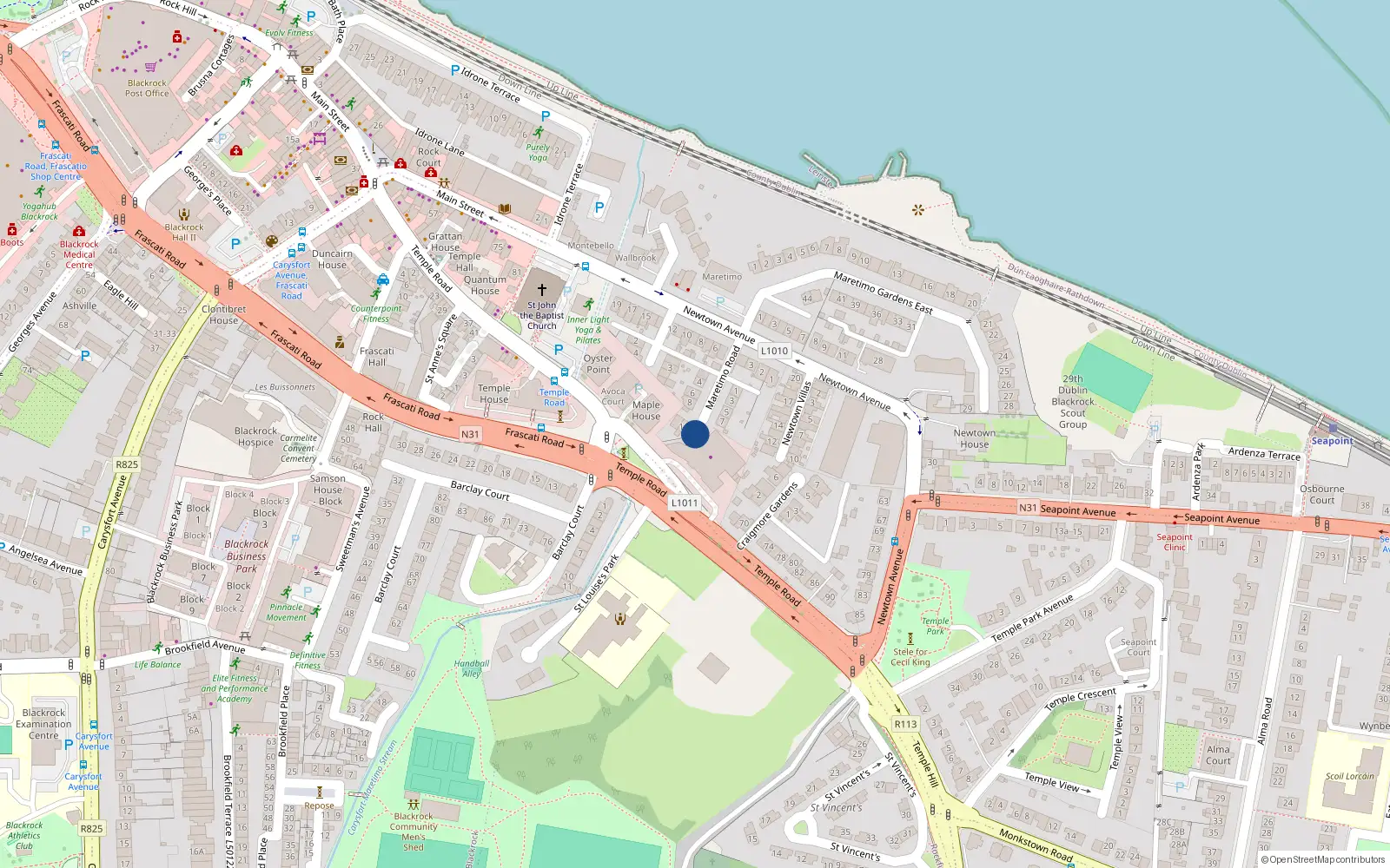 Overhead map showing the location of 9 Maretimo Road, Blackrock