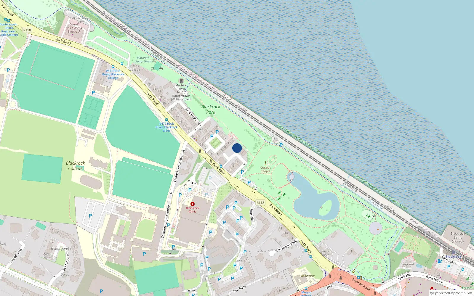 Overhead map showing the location of 9 Marine View, Blackrock, Co.dublin
