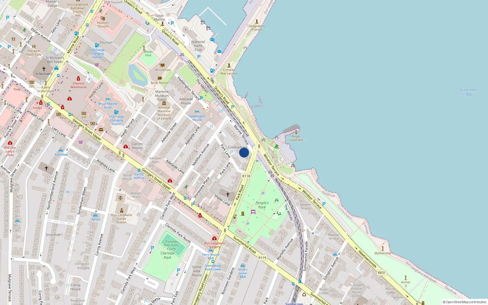 Overhead map showing the location of 9 Marine Terrace, Dublin
