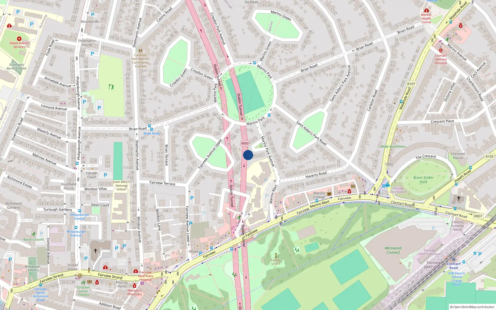 Overhead map showing the location of 9 Marino Park Avenue, Dublin 3