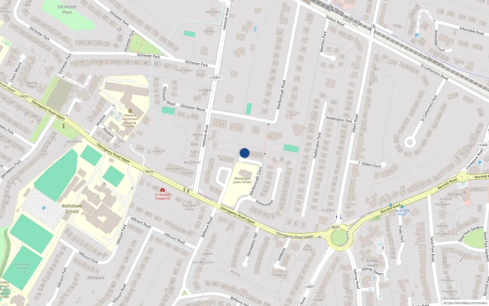 Overhead map showing the location of 9 Marlborough Court, Glenageary, Dublin