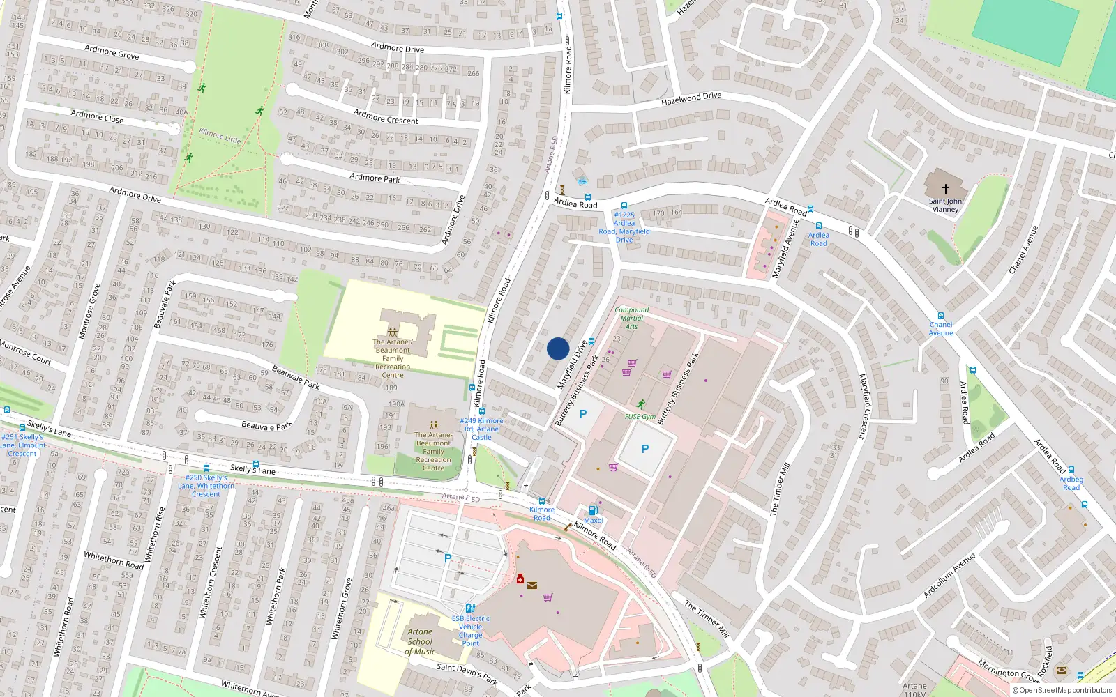 Overhead map showing the location of 9 Maryfield Drive, Artane, Dublin 5