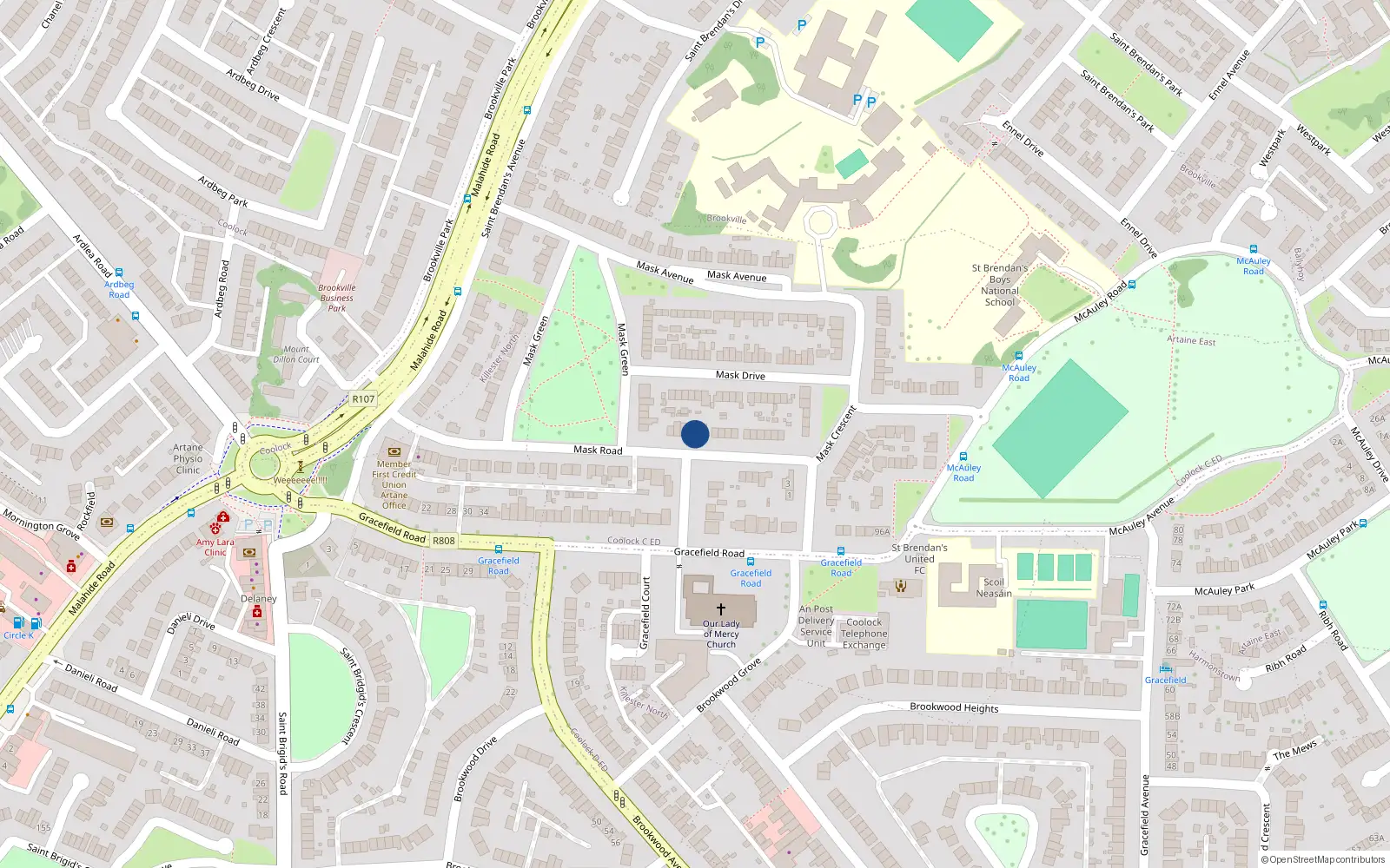Overhead map showing the location of 9 Mask Road, Artane, Dublin 5