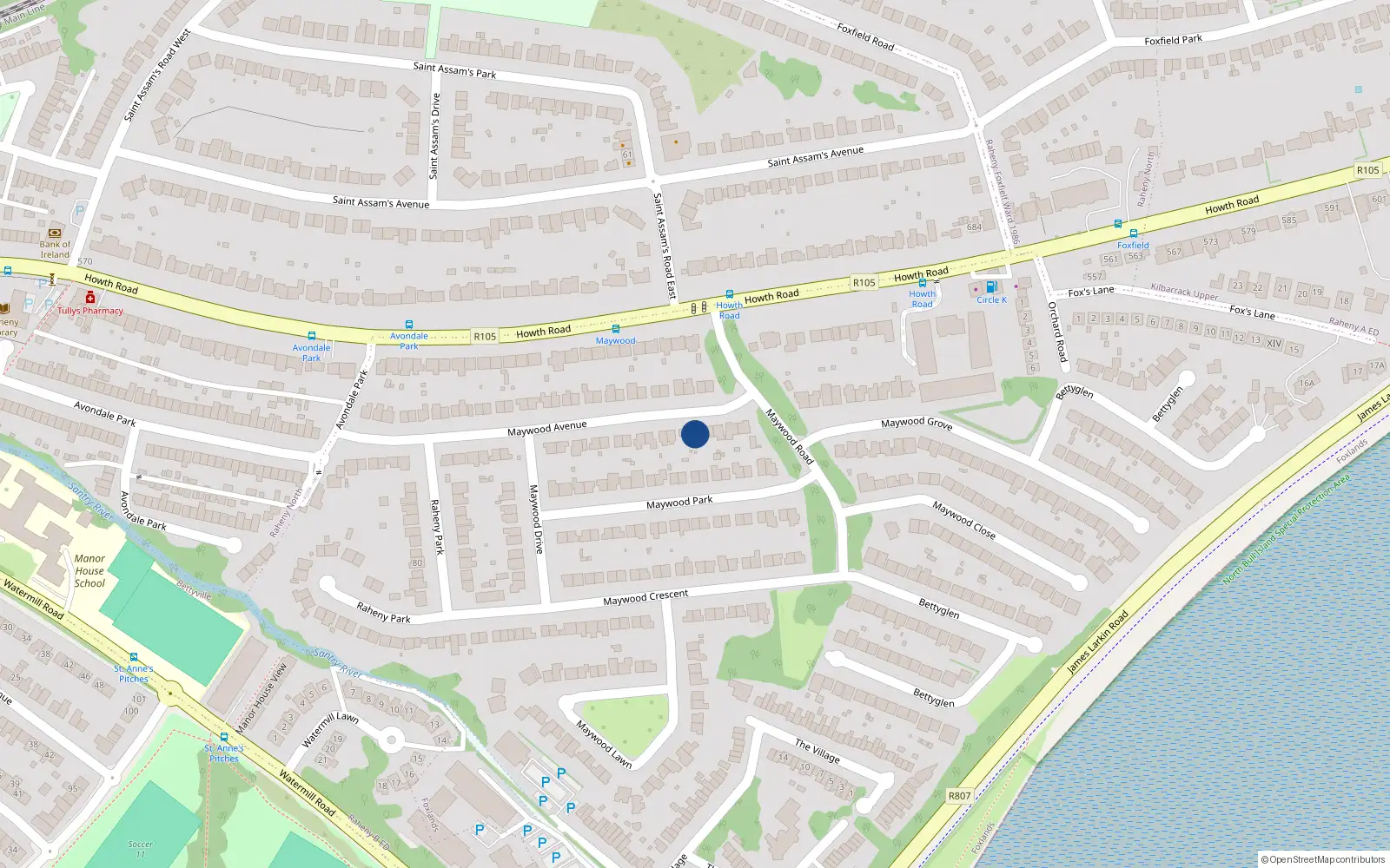 Overhead map showing the location of 9 Maywood Avenue, Raheny, Dublin 5